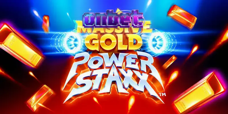 Giao diện trò chơi Massive Gold Power Staxx với các cuộn quay vàng rực rỡ trong không gian